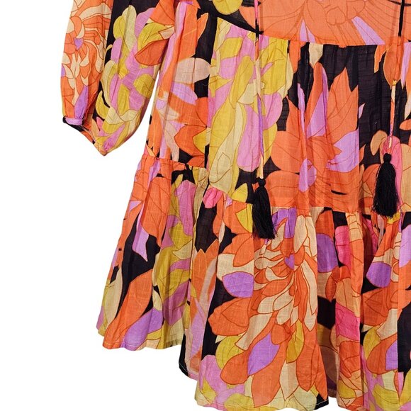 Seafolly Womens Floral Long Sleeve Palm Spring Tier Swing Dress Black S/M NWT - Picture 7 of 16